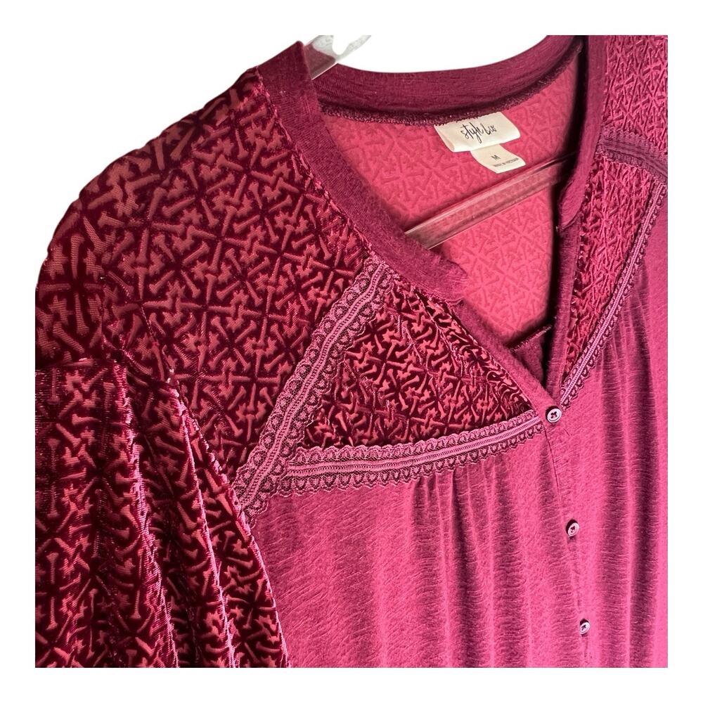 Womens Velvet Burnout Top Size 1X Bell Sleeve Lace Whimsigoth Vamp Ethereal Boho